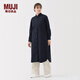 無(wú)印良品（MUJI）女式 水洗 平紋 長(cháng)袖襯衫連衣裙 裙子女裝 25年秋季 純棉BC2P3C5A 深藏青色 M (160/84A)
