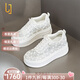 OLJ奢侈高端品牌女鞋百搭小白鞋2025新款水鉆休閑網(wǎng)面真皮增高板鞋 白色網(wǎng)面 37