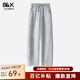 班尼路BALENOS&K系列窄版香蕉休閑褲女秋裝新款潮流時(shí)尚小個(gè)子黑色鐮刀衛褲 麻灰#純色 L 【不易變形】