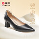 康奈走路不累腳女士高跟鞋優(yōu)雅牛皮淺口粗跟單鞋職場(chǎng)通勤女鞋 黑色 38