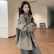 衣品元韓版格子兩面穿風(fēng)衣外套女2025秋冬季新款上衣寬松時(shí)尚中長(cháng)款大衣 灰綠 L （115-140斤）