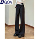 DGOV美式正裝休閑褲女秋季新款辣妹長(cháng)褲顯瘦喇叭褲拖地高腰蕾絲花邊褲 黑色#蕾絲花邊#微喇褲 XS 建議(70-80斤)