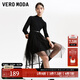 VEROMODA連衣裙秋冬新款針織拼接薄紗松緊腰不規則裙擺 S59黑色 170/88A/L