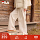 FILA 斐樂(lè )官方女士針織長(cháng)褲冬季新款休閑寬松加絨抗菌闊腿褲 蒸汽白-IV M