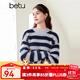 百圖betu女裝冬季新款毛衣時髦條紋溫暖毛絨長袖毛衫女2312T10 藍色 L