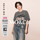 MO&Co.【秦嵐同款】短袖T恤春做舊搖滾印花寬松MBE1TEET08 深花灰色 S 160