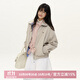 PSO Brand男女裝夾克【雙面穿】可愛(ài)小狗格紋風(fēng)衣翻領(lǐng)情侶外套秋上衣 燕麥杏-格紋深藍 Oats S