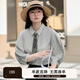 紫涵（ZIHAN）紫涵七分袖領(lǐng)帶襯衫女2025年春季新款輕薄簡約寬松內(nèi)搭燈籠袖上衣 灰色 M