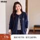 MsShe【18支北極絨】大碼女裝2025新款秋裝胖mm寬松刺繡毛衣外套 藏青藍色現(xiàn)貨 3XL