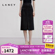 朗姿/LANCY春新款黑色花呢小香風(fēng)中長(cháng)半身裙前開(kāi)叉直筒半裙女 夜幕黑色 XL