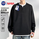 NASA GISS衛衣男秋季圓領(lǐng)長(cháng)袖t恤假兩件華夫格套頭衫休閑運動(dòng)上衣 黑色 3XL
