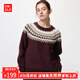 優(yōu)衣庫【狂歡價(jià)】女裝費爾島風(fēng)圓領(lǐng)針織衫/毛衣毛衫479233 19 酒紅色 M /160/84A