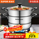 蘇泊爾（SUPOR） 蒸鍋304不銹鋼雙層復底湯鍋帶蒸籠大容量可視鍋具電磁爐燃氣通用 雙層 28cm