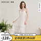 西遇吊帶蕾絲蛋糕裙女2025年夏季新款海邊度假風(fēng)法式v領(lǐng)連衣裙 白色 M (160)