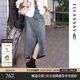 歌力思（ELLASSAY）【博主同款】秋季新款水洗做舊新復古回潮高腰牛仔半身裙女 牛仔藍 S