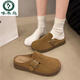 啄木鳥(niǎo)磨砂真皮勃肯拖鞋女外穿懶人一腳蹬休閑平底法式包頭博肯半拖單鞋 官方店旗艦/品牌特-價(jià)官方店旗艦/駝色 38