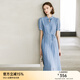顏域新中式女裝連衣裙2024新款夏裝優(yōu)雅氣質(zhì)百褶裙短袖中長款裙子 藍色 L/40