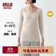 無(wú)印良品（MUJI）女式 棉冬季 U領(lǐng) 八分袖T恤 打底衫 FCD56A3A 淺粉紅色 XL （165/92A）