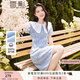 香影小個(gè)子藍(lán)色連衣裙女2025夏季新款純棉法式娃娃領(lǐng)鏤空刺繡裙子 藍(lán)色 S