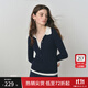 范思藍恩撞色拼接巴恩風(fēng)毛針織女2025秋裝假兩件翻領(lǐng)針織套頭上衣 藏青色 L