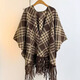 趣絲羽秋冬季復古風(fēng)保暖圍脖披肩經(jīng)典圍巾仿羊絨大披肩 格子-咖啡色