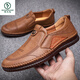 啄木鳥(niǎo)男士休閑透氣皮鞋男防滑真皮男鞋牛筋底耐磨軟底懶人縫線(xiàn)中年鞋子 卡其色 42