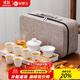 金鑲玉旅行茶具套裝 羊脂玉瓷家用陶瓷白瓷帶茶盤(pán)蓋碗套裝送禮功夫茶具 樂(lè )水羊脂玉瓷套裝