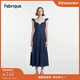 Fabrique小飛袖桃心領(lǐng)天絲牛仔連衣裙女春夏新款度假風(fēng)茶歇裙 深藍(lán) S （S/P）