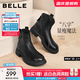 百麗（Belle）復(fù)古擦色時(shí)裝靴女2025冬新商場(chǎng)同款真皮粗跟短靴E5S1DDD5預(yù)售 黑色 35