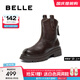 百麗（Belle）復(fù)古質(zhì)感彈力靴女25冬新商場(chǎng)款粗跟增高顯瘦彈力短靴E5E1DDZ5預(yù)售 咖啡色 37
