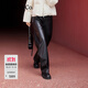 MO&Co.時(shí)裝褲搖滾素皮壓花工藝超纖皮精裁高腰彎刀褲黑色摩安珂 黑色 S 160