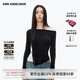 ANN ANDELMAN【明星同款】不規則斜肩長(cháng)袖T恤女假兩件上衣秋季 黑色 M