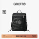 GROTTO個(gè)樂(lè )黑石雙肩包大容量褶皺綿羊皮軟皮背包電腦包通勤旅行包 黑石背包S（銀標）