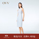 OVV春夏熱賣女裝鏤空蕾絲鑲拼修身中長款休閑無袖連衣裙 淺藍(lán)（凈色）07 M