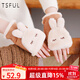TSFUL手套女冬季加絨保暖加厚騎行半指翻蓋可愛(ài)卡通露指手套 兔子-卡其