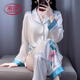 浪莎（LangSha）冰絲睡衣女2025夏季新款高級感氣質(zhì)綢緞薄款冰雪絲長(cháng)袖家居服春夏 白色 長(cháng)袖長(cháng)褲套裝 2XL 140-160斤