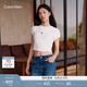 Calvin KleinJeans25夏季女士簡約刺繡時尚ck辣妹正肩羅紋短袖T恤47AB212 101-象牙白 XS