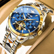 勞力士王子瑞士手表男款機械表鏤空飛輪商務(wù)防水夜光時(shí)尚鎢鋼帶男表品牌十大 R3290間金藍面 終身質(zhì)保 42mm
