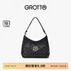 GROTTO個(gè)樂經(jīng)典黑石hobo包大小號(hào)植鞣綿羊皮腋下單肩斜挎軟包禮物 經(jīng)典黑 銀標(biāo)S
