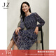 玖姿·安娜蔻優(yōu)雅淑女浪漫碎花壓褶雪紡收腰連衣裙女2025春季新款 花深紫 S