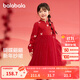 巴拉巴拉童裝女童連衣裙兒童裙子針織網(wǎng)紗2025款春冬裝新中式公主裙拜年服 中國紅60611 130