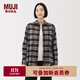無(wú)印良品（MUJI） 女式 法蘭絨 襯衫領(lǐng) 長(cháng)袖襯衫女士襯衣內搭上衣純棉秋季新品女裝 中灰色格紋 L （165/88A）