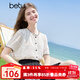 百圖betu女裝2025夏季新款襯衫小香風(fēng)波浪型撞色設計透氣短袖2407X08 米白 M