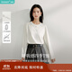 茵曼桑蠶絲女裝圓領(lǐng)長(cháng)袖t恤春季寬松內搭打底衫襯衣上衣 米白色 XL