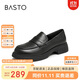 百思圖24秋簡(jiǎn)約學(xué)院樂(lè )福鞋粗跟女單鞋UFF01CA4 黑色 39