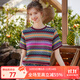 白鹿語(yǔ)夏季時(shí)尚條紋多色短袖復古肌理感個(gè)性微彈T恤女 彩色  XL 