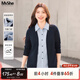 MsShe【設計感條紋假兩件襯衫】大碼女裝2025秋裝胖mm顯瘦針織衫上衣 開(kāi)衫長(cháng)袖-藏青藍色現貨 2XL