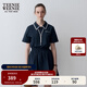 Teenie Weenie小熊女裝復古運動(dòng)風(fēng)簡(jiǎn)約松弛感通勤撞色POLO領(lǐng)白色連衣裙 藏青色 M
