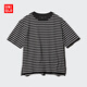 優(yōu)衣庫女裝AIRism棉混紡條紋T恤/短袖寬松顯瘦25春夏新款480054 09 黑色 L /160/88A