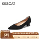 接吻貓金晨同款KISSCAT【經(jīng)典CAT貓掌鞋】單鞋簡(jiǎn)約通勤高跟鞋尖頭船鞋女 黑色（瘦腳卡碼拍小一碼） 37 (235mm)